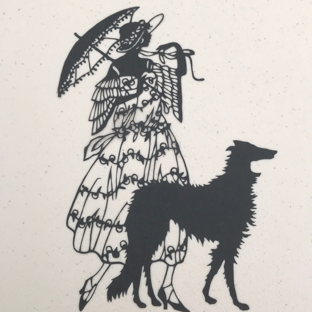 🔥ON SALE🔥Lady with Dog💖 Handmade PaperCut Silhouette Scherenschn…